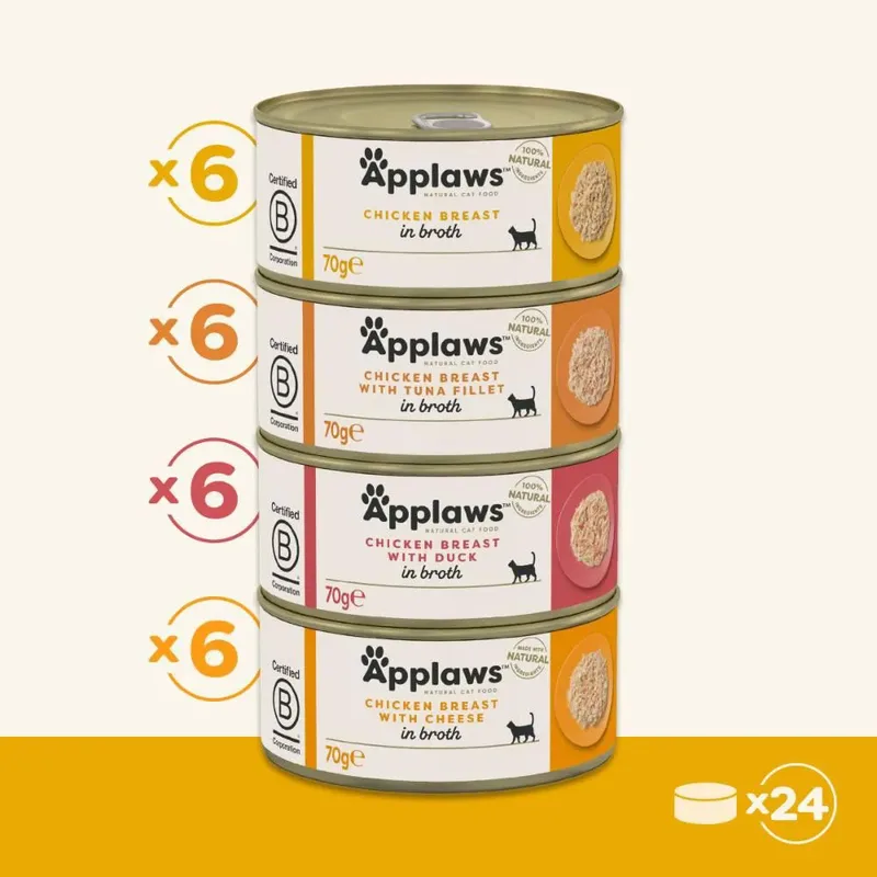 Multipack Kippenbouillon Selectie Kattenvoer 70 G 24 Eenheden de Applaws – photo produit 2 sur 3