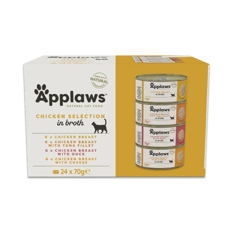 Multipack Kippenbouillon Selectie Kattenvoer 70 G 24 Eenheden de Applaws – photo produit 1 sur 3
