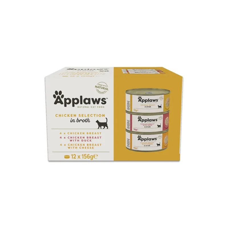 Multipack Kipselectie In Bouillon 12x156g Natvoer Voor Katten de Applaws – photo produit 1 sur 3