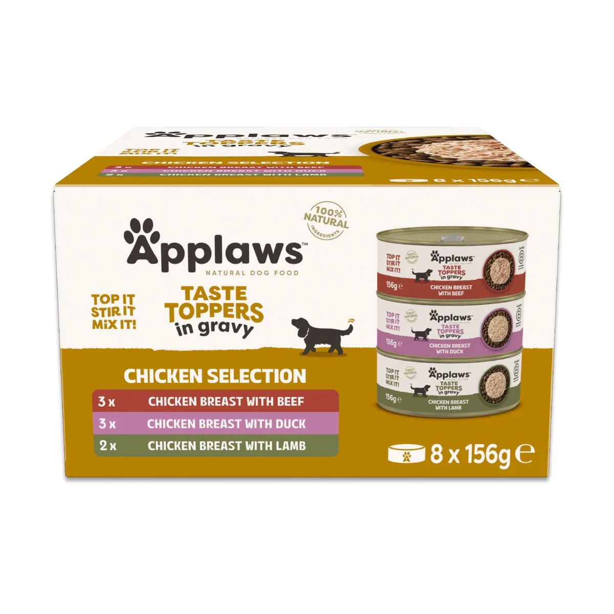 Taste Toppers 8 x 156 g Probeerpakket Hondenvoer - Probeerverpakking: Saus van Applaws – productfoto