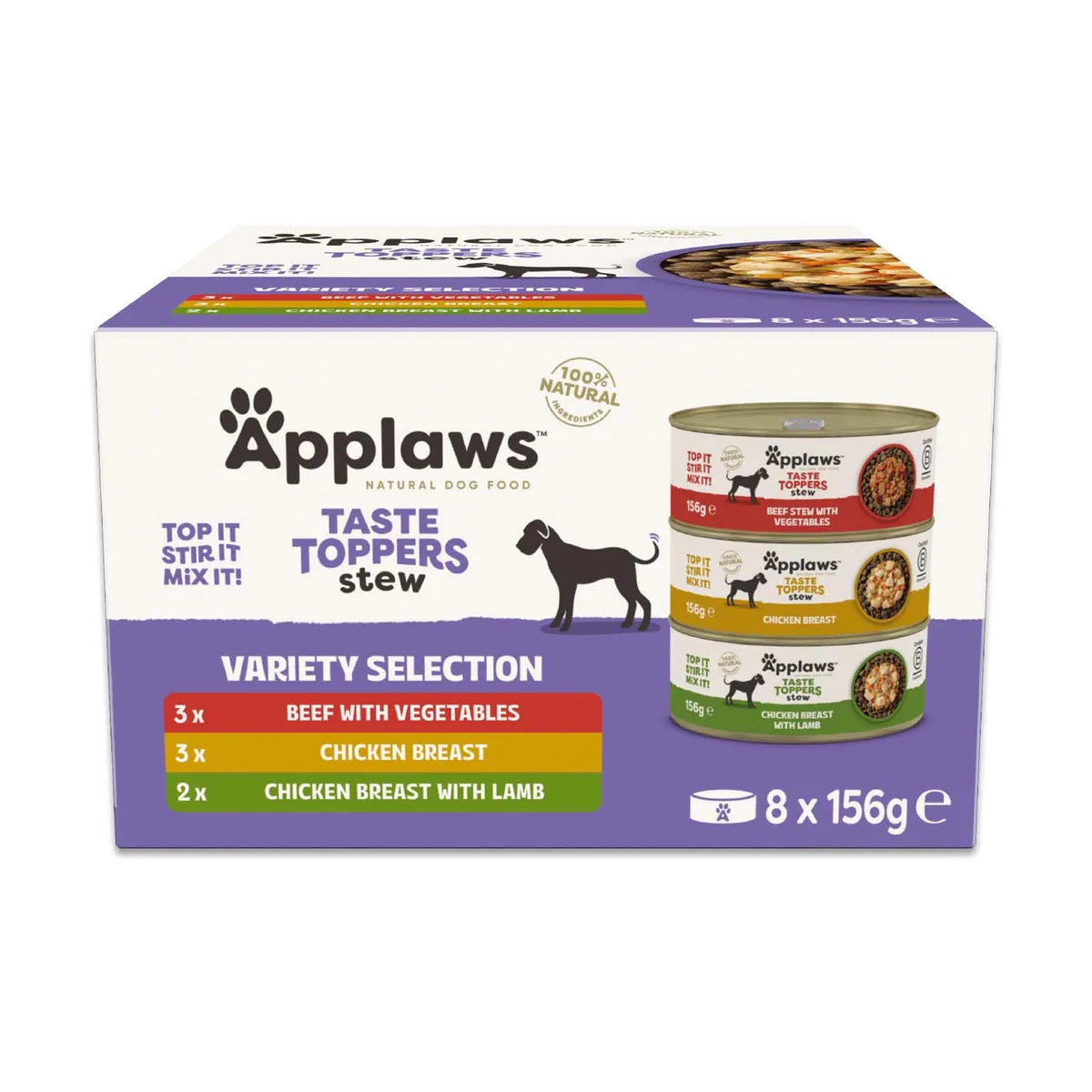 Taste Toppers 8 x 156 g Probeerpakket Hondenvoer - Probeerverpakking: Stoofpot mix by Applaws – product photo