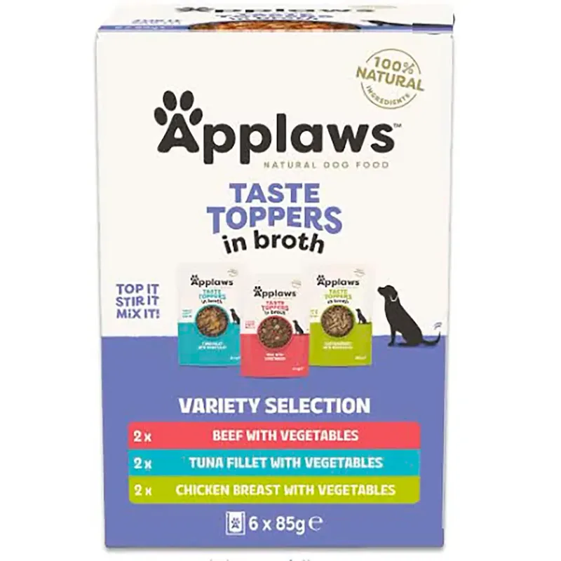 Topper Assortiment Multipack Bouillon Natte Hondenvoer 6x85g de Applaws – photo produit