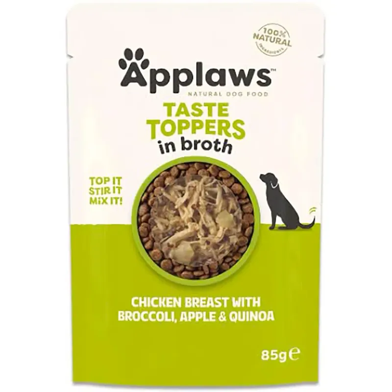 Topper Hühnchen Brokkoli Quinoa Nassfutter Für Hunde 12x85g von Applaws – Produktfoto