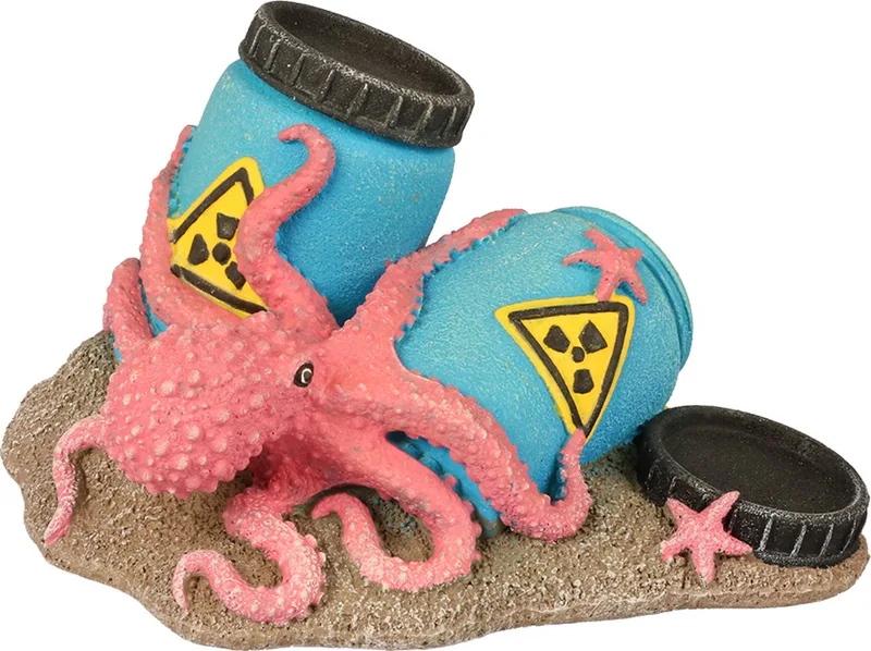 Aquarium Decoratie Radioactieve Vaten met Octopus - Glow-in-the-Dark Schuilplek - S 12x9x7cm - Meerkleurig von Aqua Della in Mehrfarbig – Produktfoto