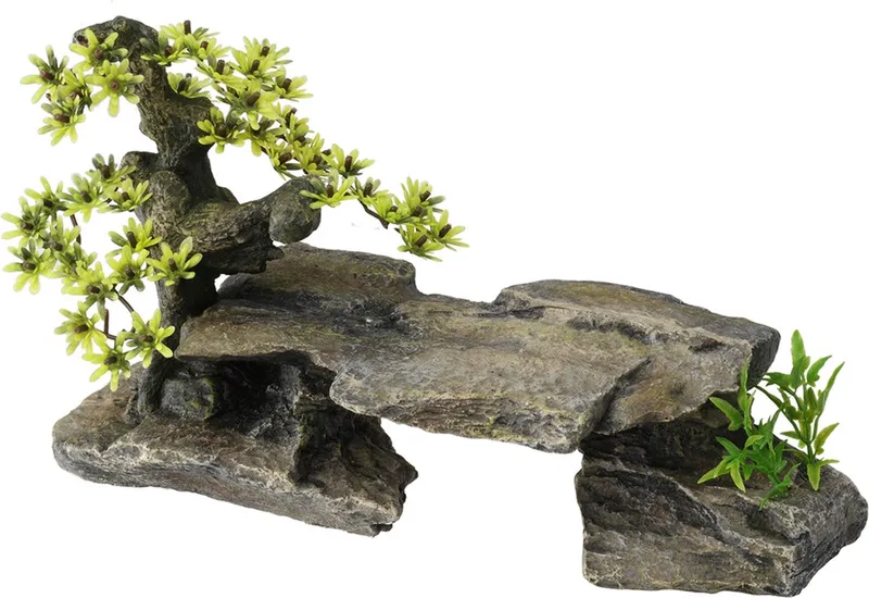 Bonsai Steen Met Planten - Aquarium - Ornament - 34x15.5x21 cm de Aqua Della en Gris – photo produit