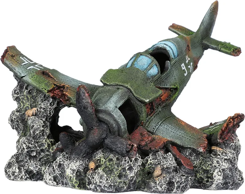 Crashed Plain - Aquarium - Ornament - 27x22x16 cm fra Aqua Della i Grøn – produktbillede