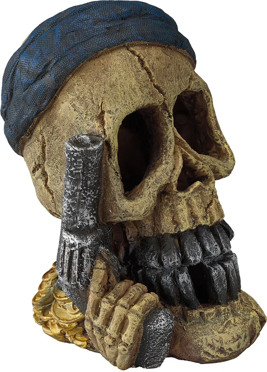 Decoratie - Kunststof Ornamenten - PIRATEN SCHEDEL HANDPISTOOL 15,5x12x19,3CM van Aqua Della in <> – productfoto