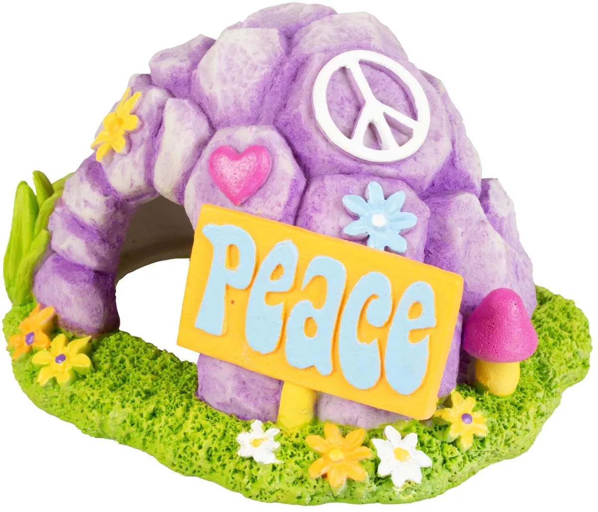Hippie Grot - Schuilgrot voor Vissen in Flowerpower-stijl - Kunsthars de Aqua Della en Multicolore – photo produit