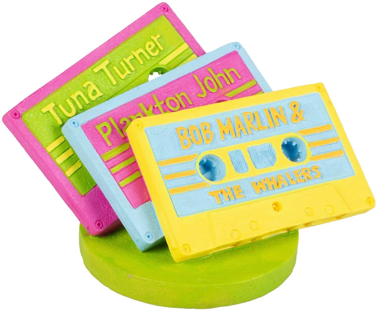 Hippie Muziekcassettes - Retro Aquariumdecoratie - Kunsthars - Meerkleurig van Aqua Della in Blauw – productfoto