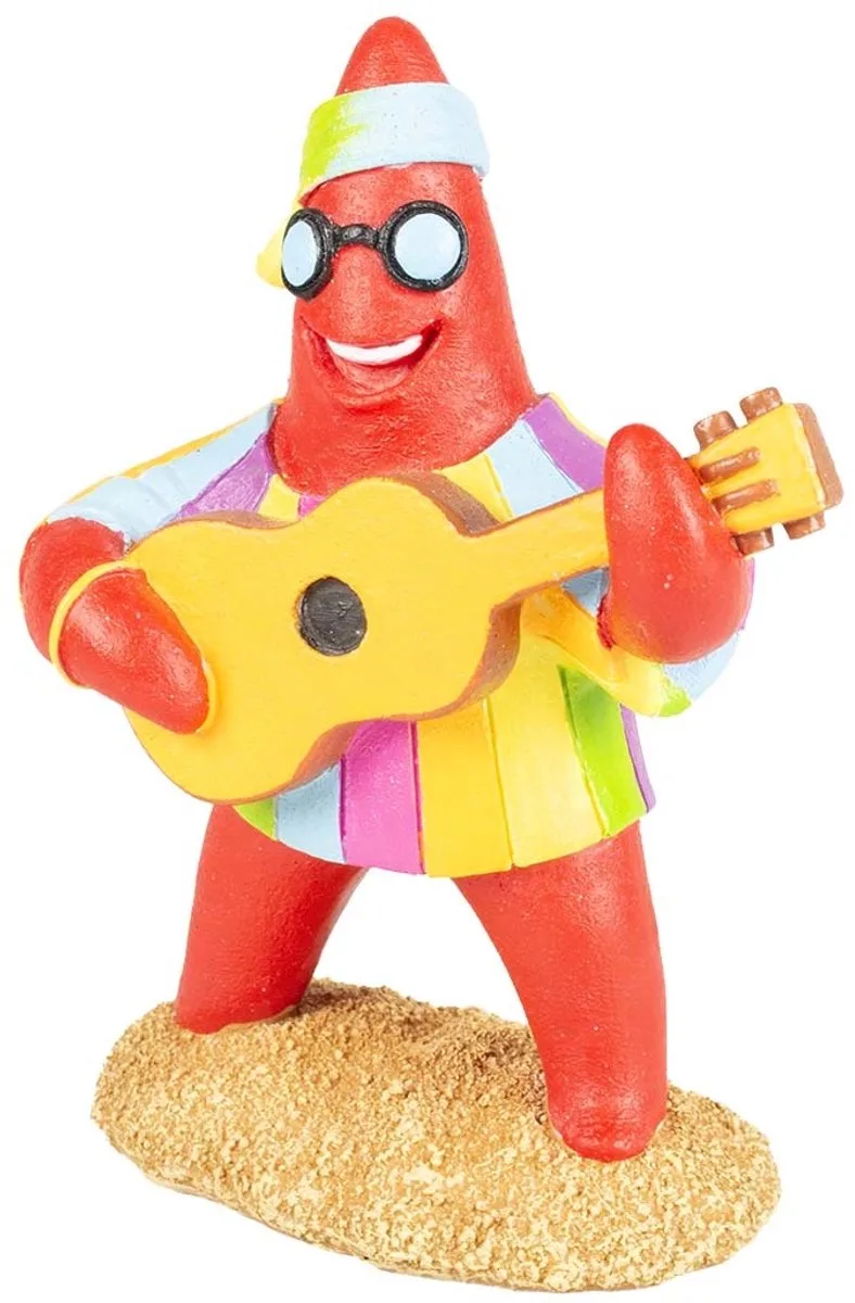 Hippie Zeester - Aquariumdecoratie met Gitaar en Zonnebril - Kunsthars - 5x9x12cm - Meerkleurig van Aqua Della in Limegroen – productfoto