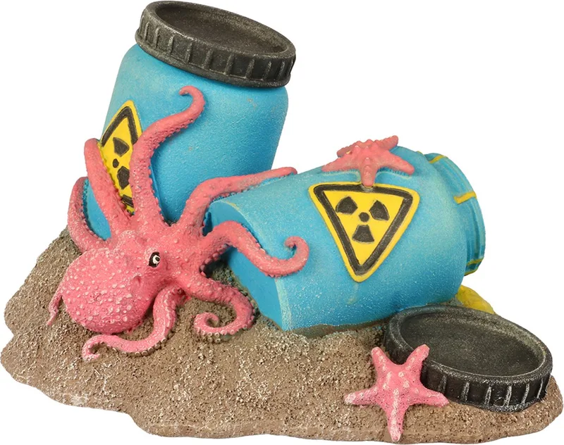 Radioactieve Vaten met Octopus - Schuilplek Aquarium - Glow-in-the-Dark - Maat M - 17x12x10cm - Meerkleurig de Aqua Della en Multicolore – photo produit