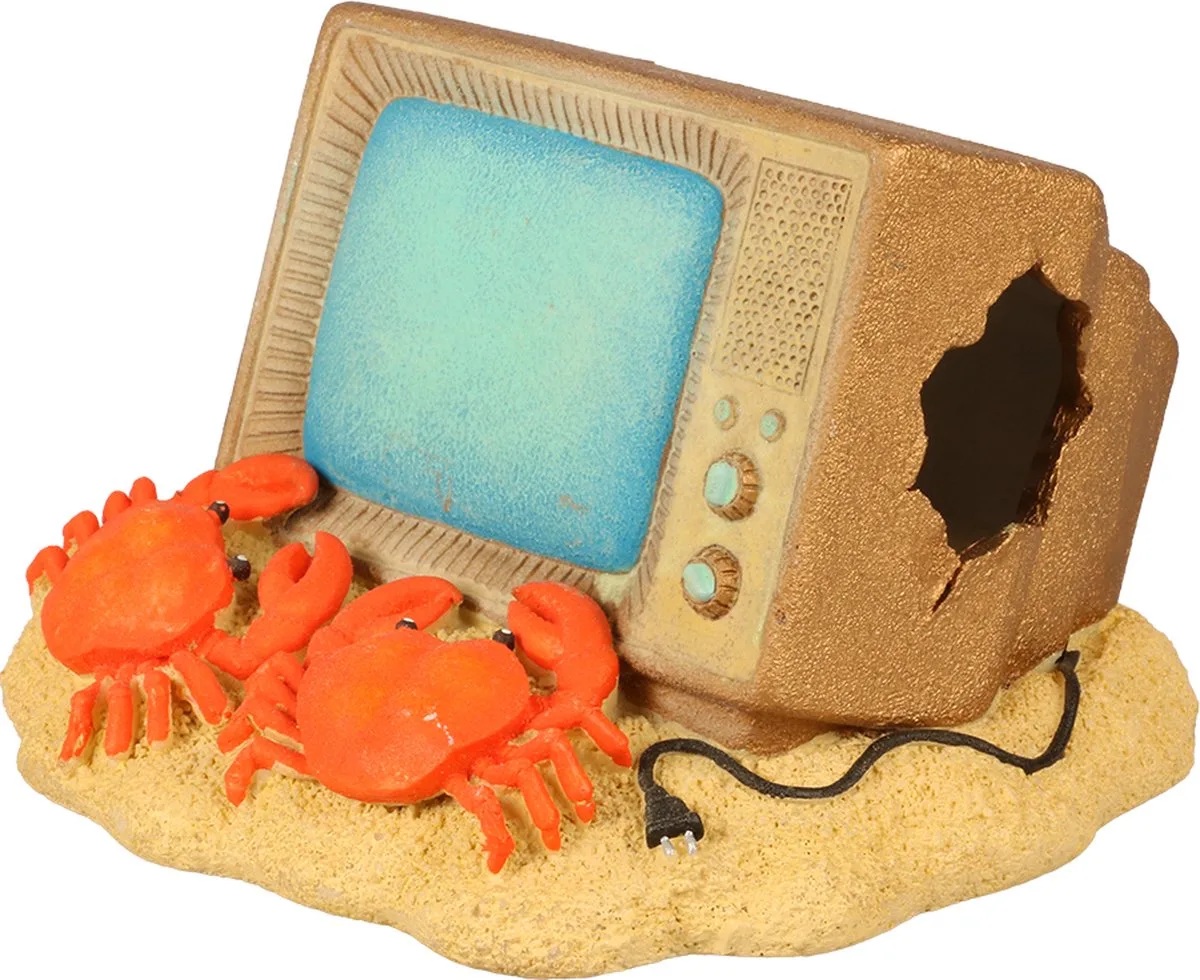 Televisie met Krabben - Aquariumdecoratie - Glow-in-the-Dark Schuilplek - 12x11,5x8cm - Meerkleurig van Aqua Della in Meerkleurig – productfoto