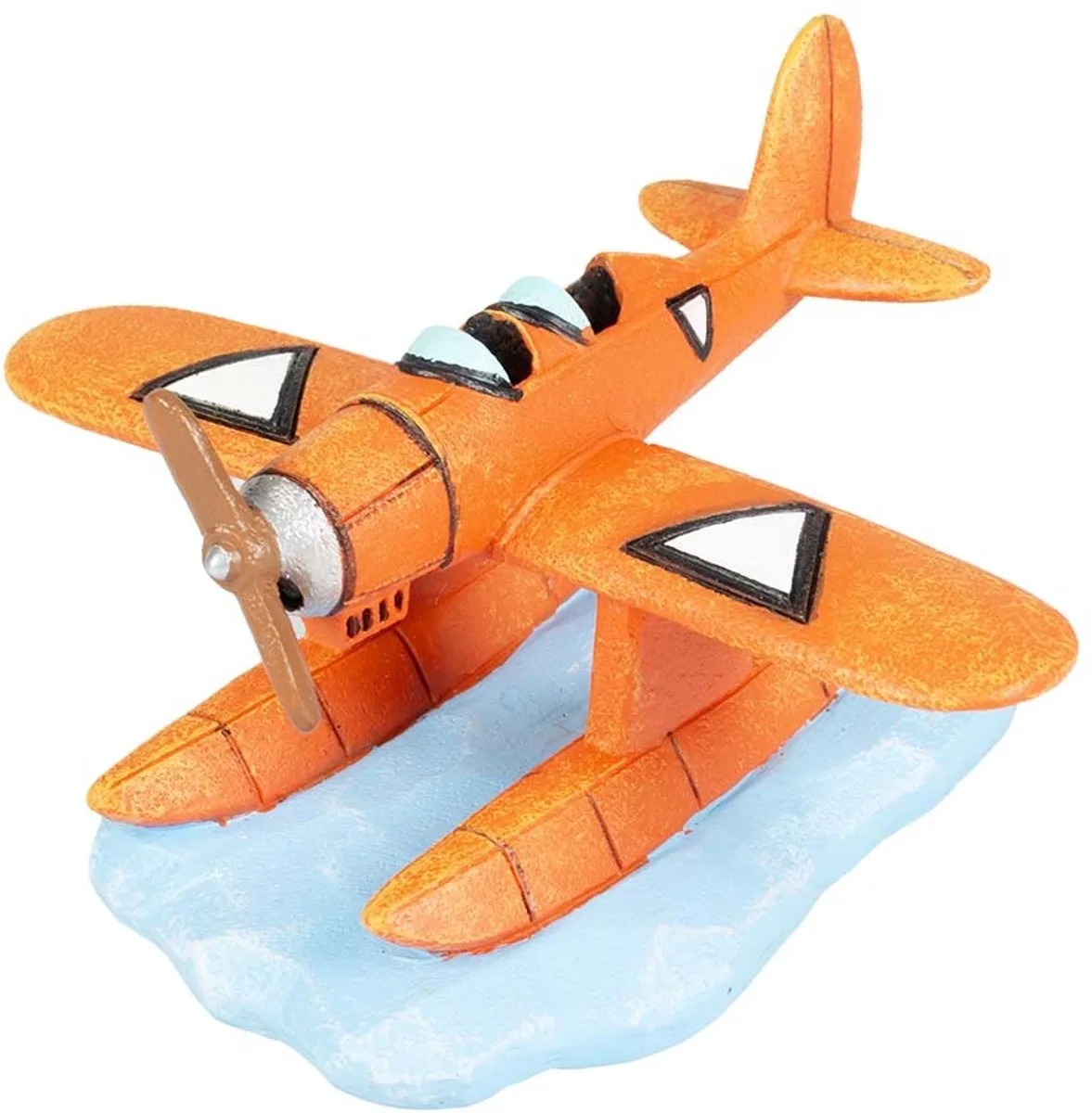Vliegtuig Watervliegtuig - Aquariumdecoratie Vliegtuig - Gedetailleerd Ornament - 12x10x6cm - Meerkleurig van Aqua Della in Oranje, Wit en zwart – productfoto