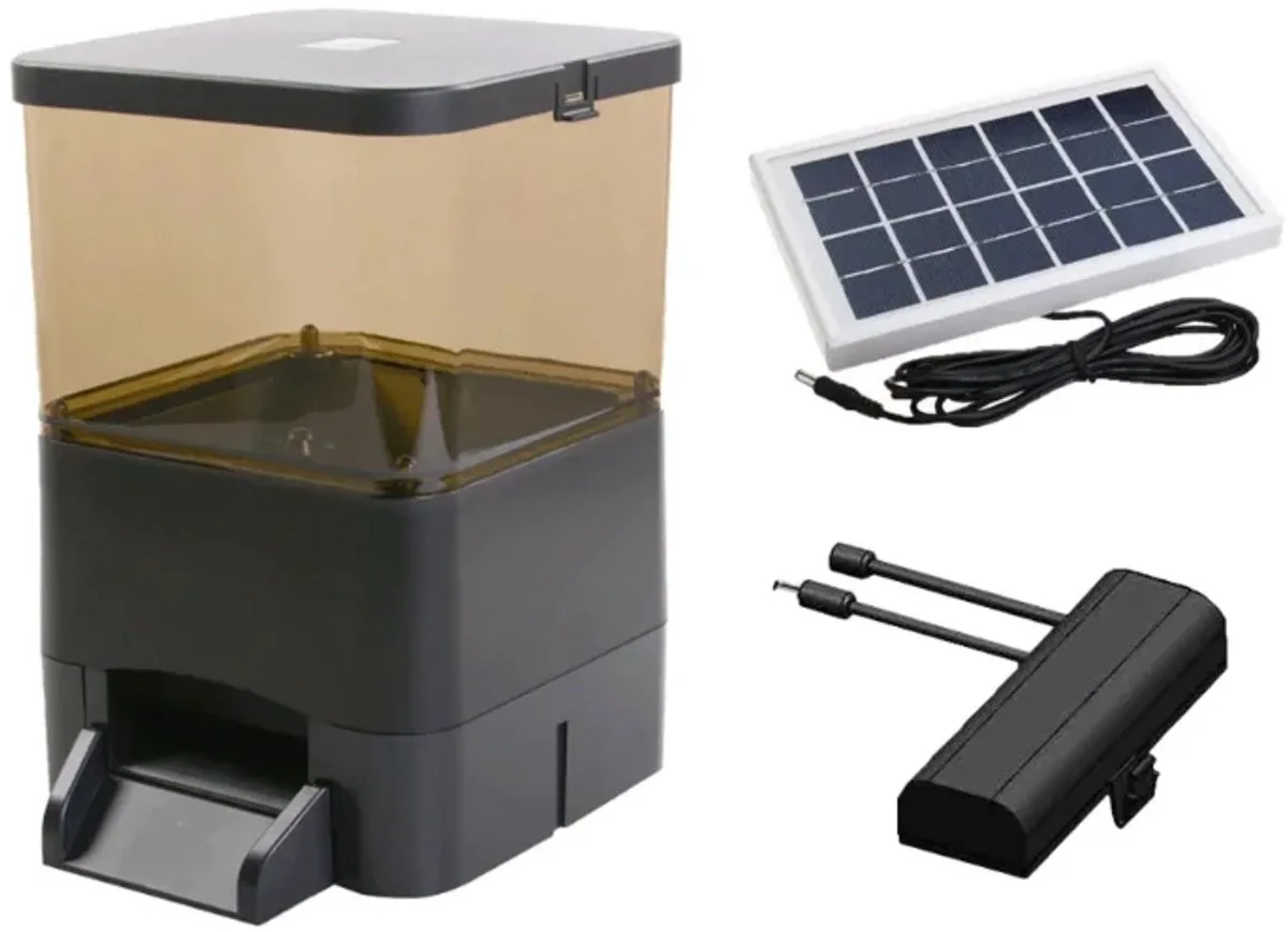 voerautomaat Fish Feeder 8 liter + ACCU & ZONNEPANEEL från AquaForte – produktbild