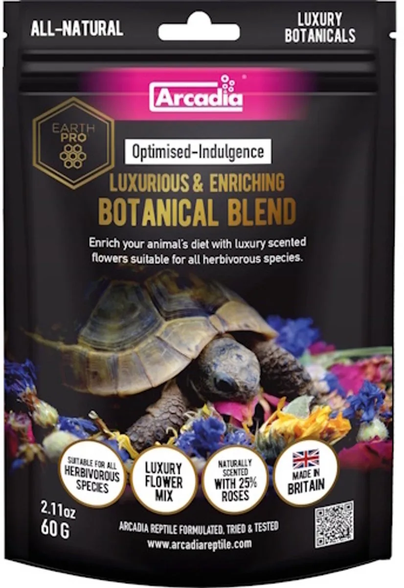 Earth Pro Optimised-Indulgence botanische bloemenmix voor herbivore reptielen en landschildpadden 60 gram van Arcadia in Groen – productfoto