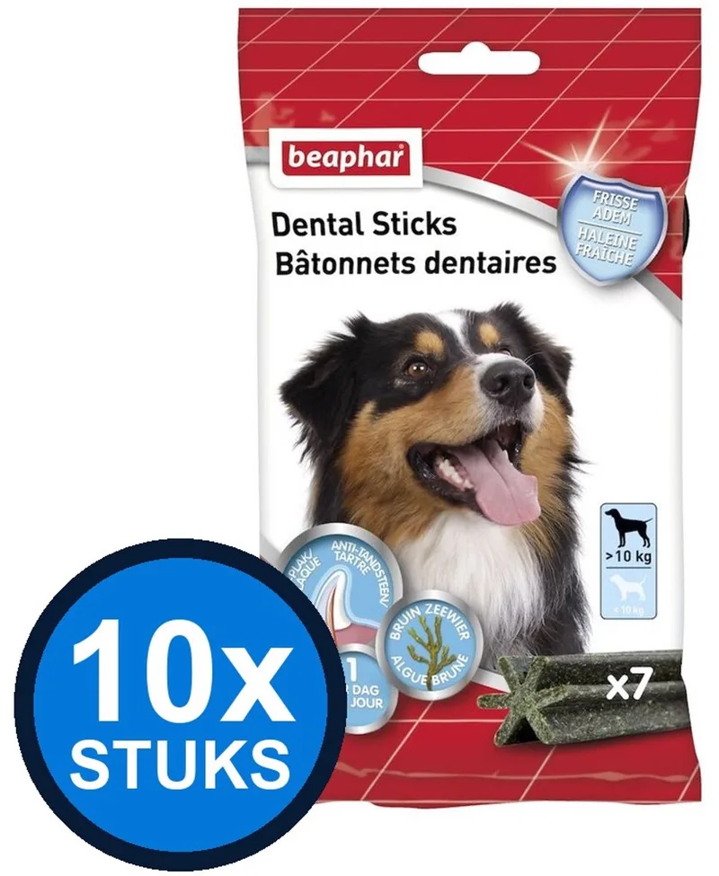 10x Beaphar - Dental Sticks Middel/grote Hond 7st - Hondenvoer Snacks - 182 g de Beaphar – photo produit