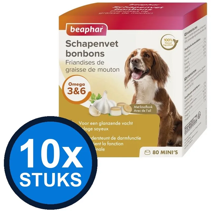 10x Beaphar - schapenvet bonbons mini knoflook 245gr - Hondenvoer Snacks - 245 g de Beaphar – photo produit