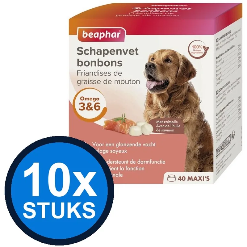 10x Beaphar - schapenvet bonbons zalm 245gr - Hondenvoer Snacks - 245 g fra Beaphar – produktbillede