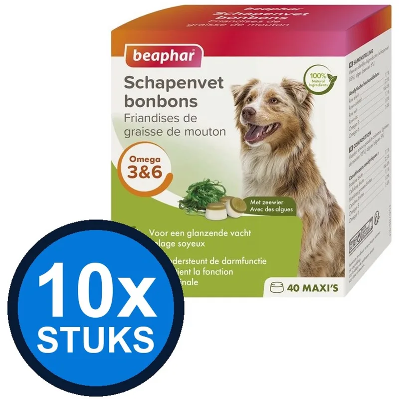 10x Beaphar - schapenvet bonbons zeewier 245gr - Hondenvoer Snacks - 245 g fra Beaphar – produktbillede