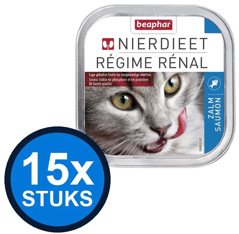 15x Beaphar - nierdieet kat zalm 100gr - Kattenvoer Natvoer - 100 g fra Beaphar – produktbillede