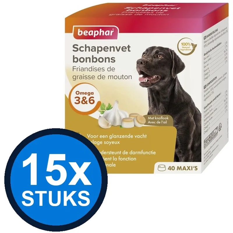 15x Beaphar - schapenvet bonbons knoflook 245gr - Hondenvoer Snacks - 245 g von Beaphar – Produktfoto