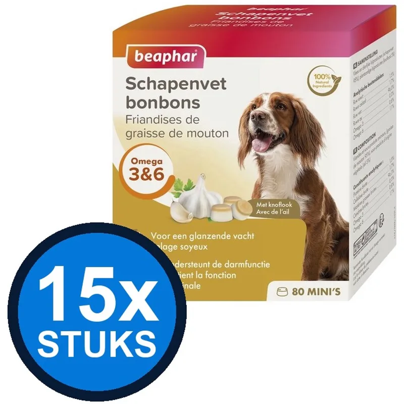 15x Beaphar - schapenvet bonbons mini knoflook 245gr - Hondenvoer Snacks - 245 g von Beaphar – Produktfoto