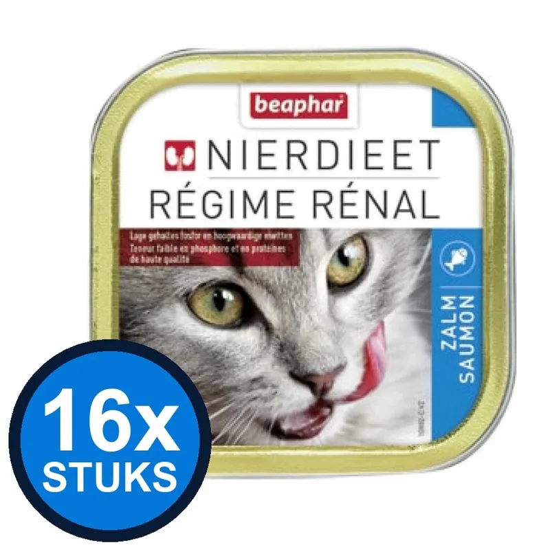 16x Beaphar Nierdieet Kat Zalm - Kattenvoer Nat Kuipje - 100g by Beaphar – product photo