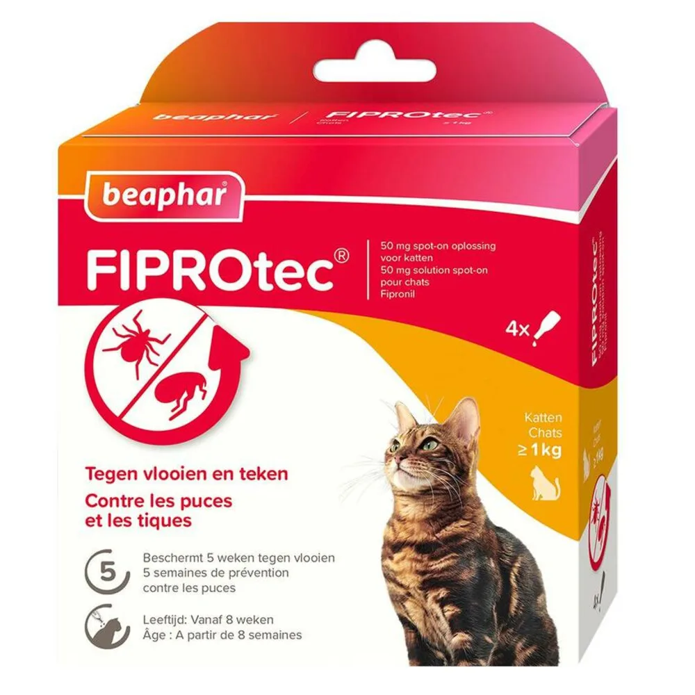 2x Beaphar Fiprotec Anti Vlooiendruppels Kat vanaf 1 kg 4 stuks van Beaphar – productfoto