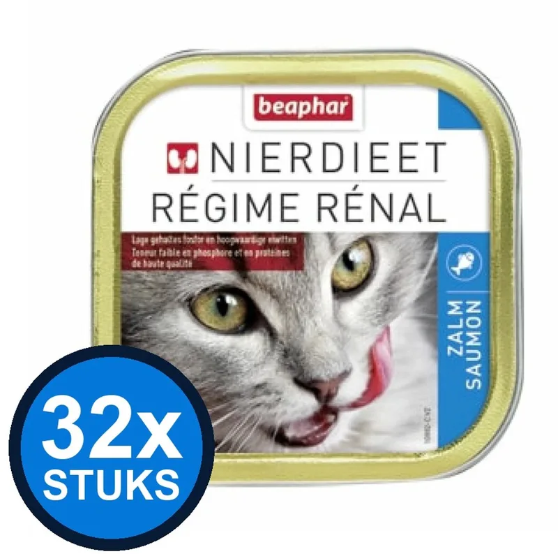 32x Beaphar Nierdieet Kat Zalm - Kattenvoer Nat Kuipje - 100g de Beaphar – photo produit