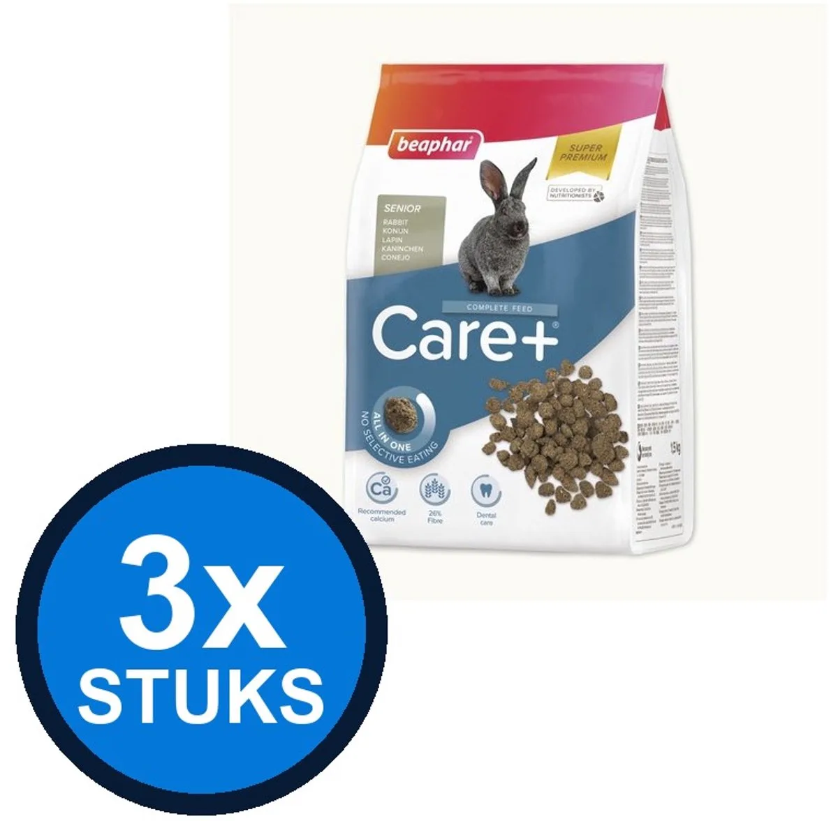 3x Beaphar - Care+ konijn senior 1,5kg - Knaagdierenvoer - 1.5 kg fra Beaphar – produktbillede