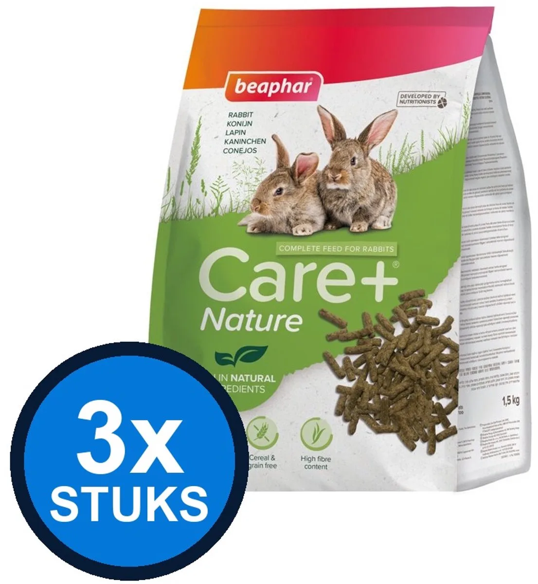 3x Beaphar - Care+ nature konijn 1,5kg - Knaagdierenvoer - 1.5 kg fra Beaphar – produktbillede
