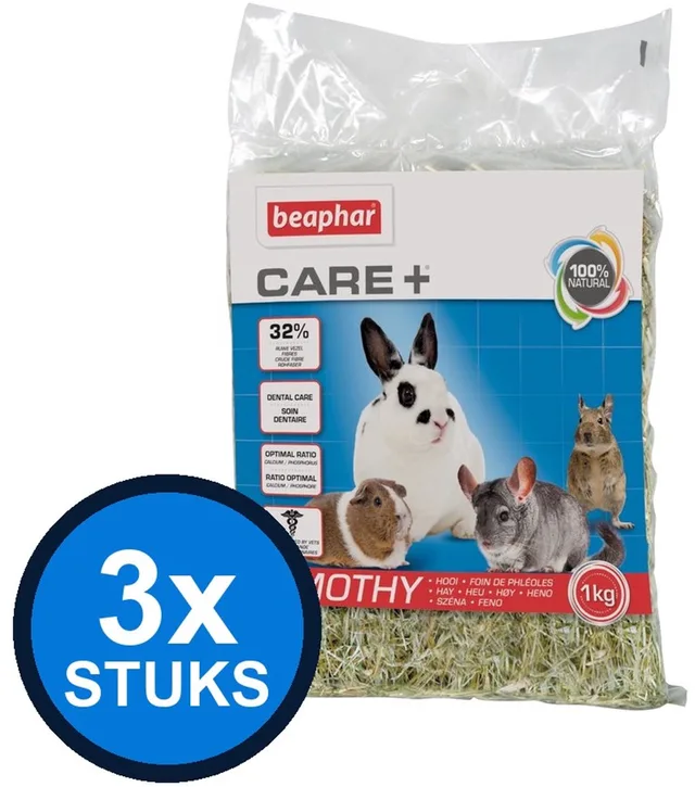 3x Beaphar - Care+ timothy hooi 1kg - Knaagdierenvoer - 1 kg