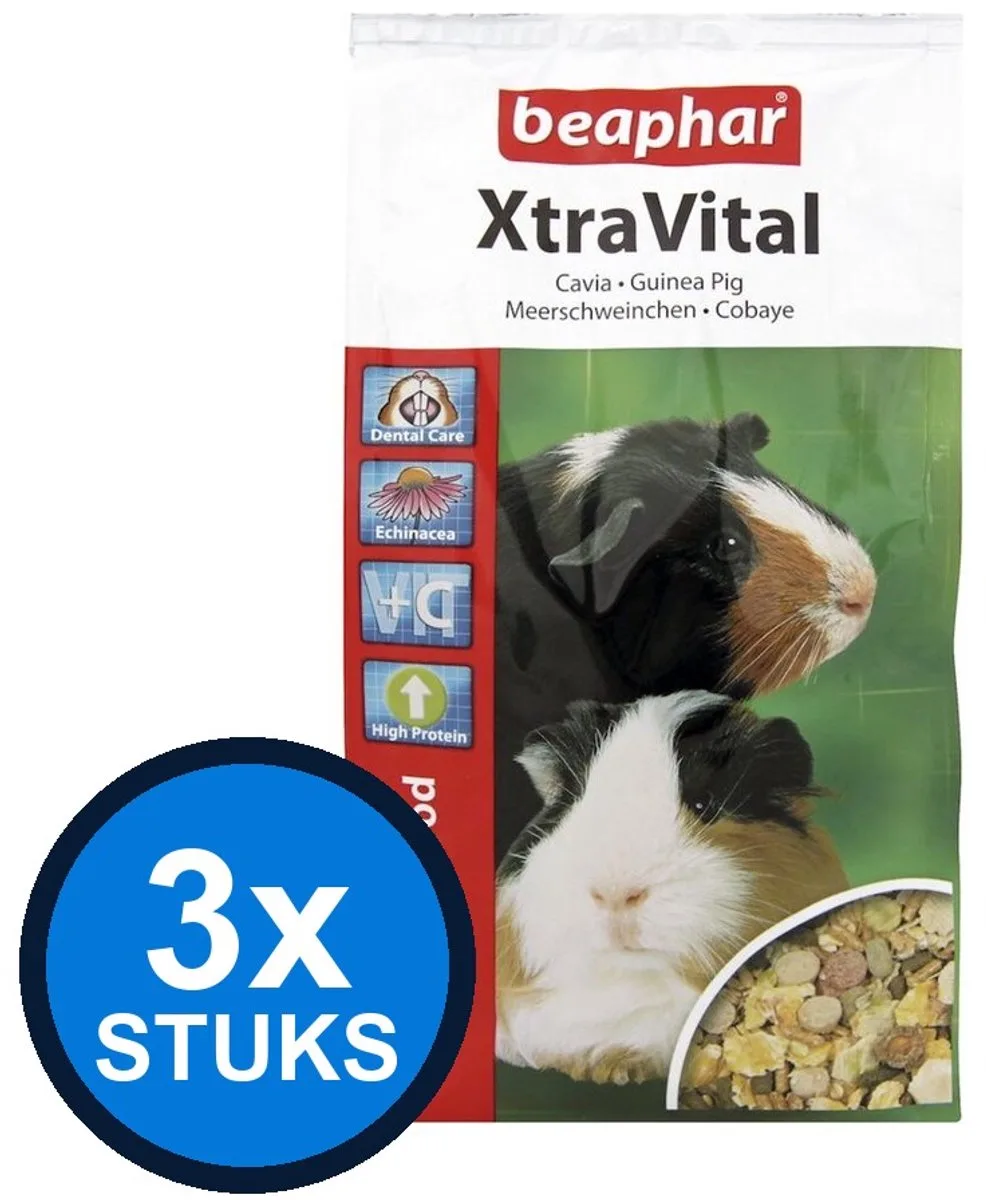 3x Beaphar - XtraVital cavia 1kg - Knaagdierenvoer - 1 kg van Beaphar – productfoto