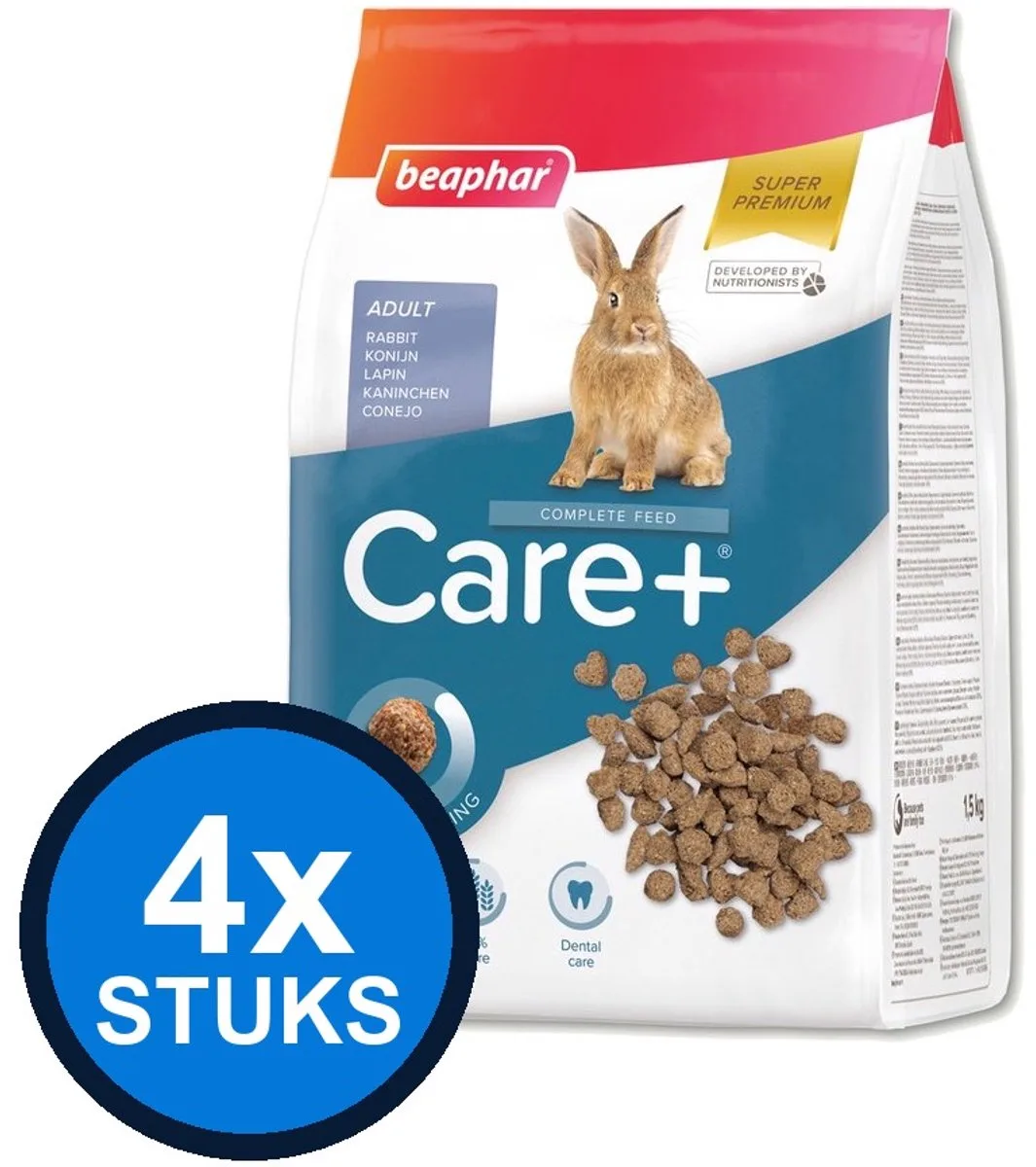 4x Beaphar - Care+ konijn 1,5kg - Knaagdierenvoer - 1.5 kg de Beaphar – photo produit