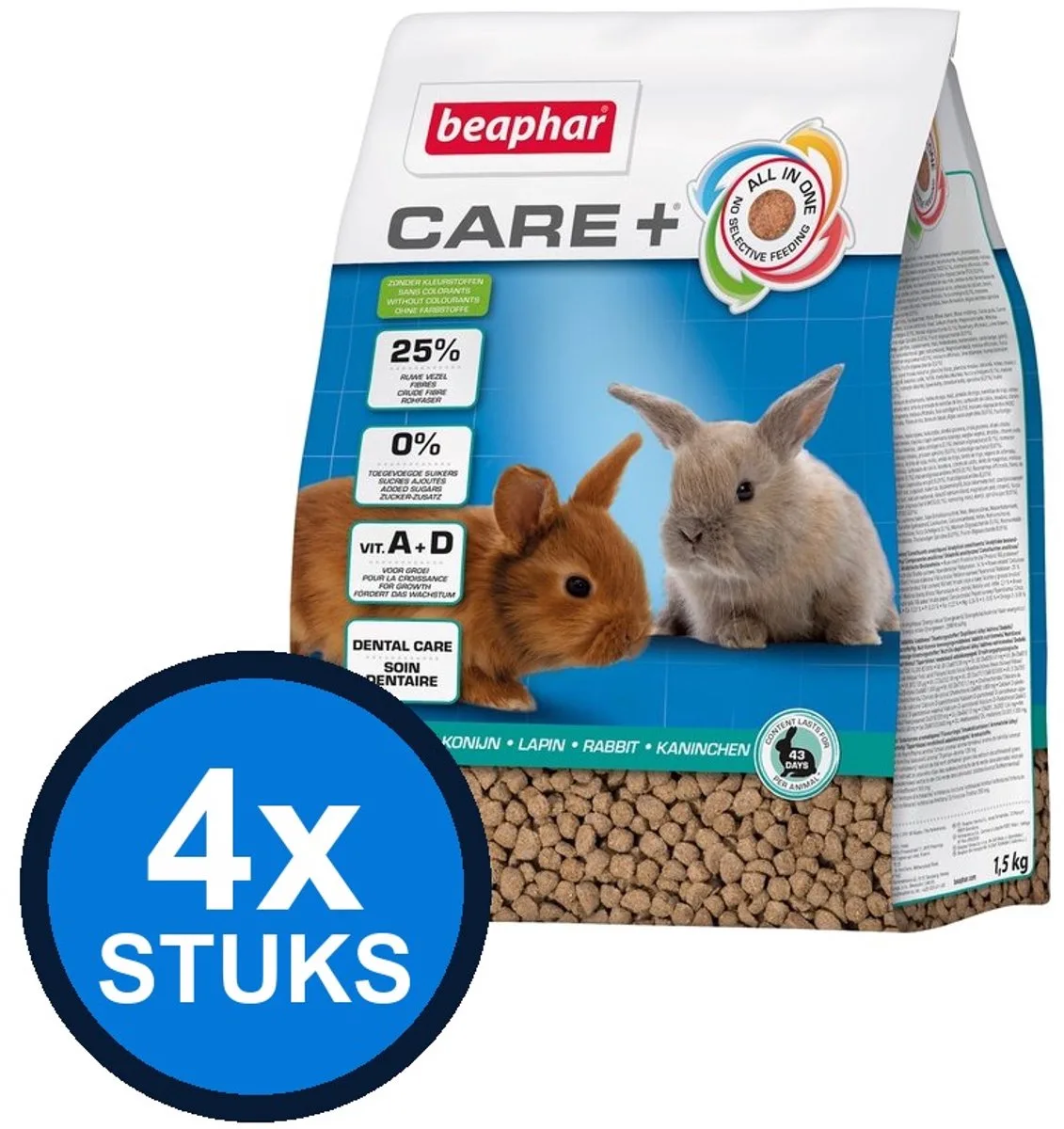 4x Beaphar - Care+ konijn junior 1,5kg - Knaagdierenvoer - 1.5 kg de Beaphar – photo produit