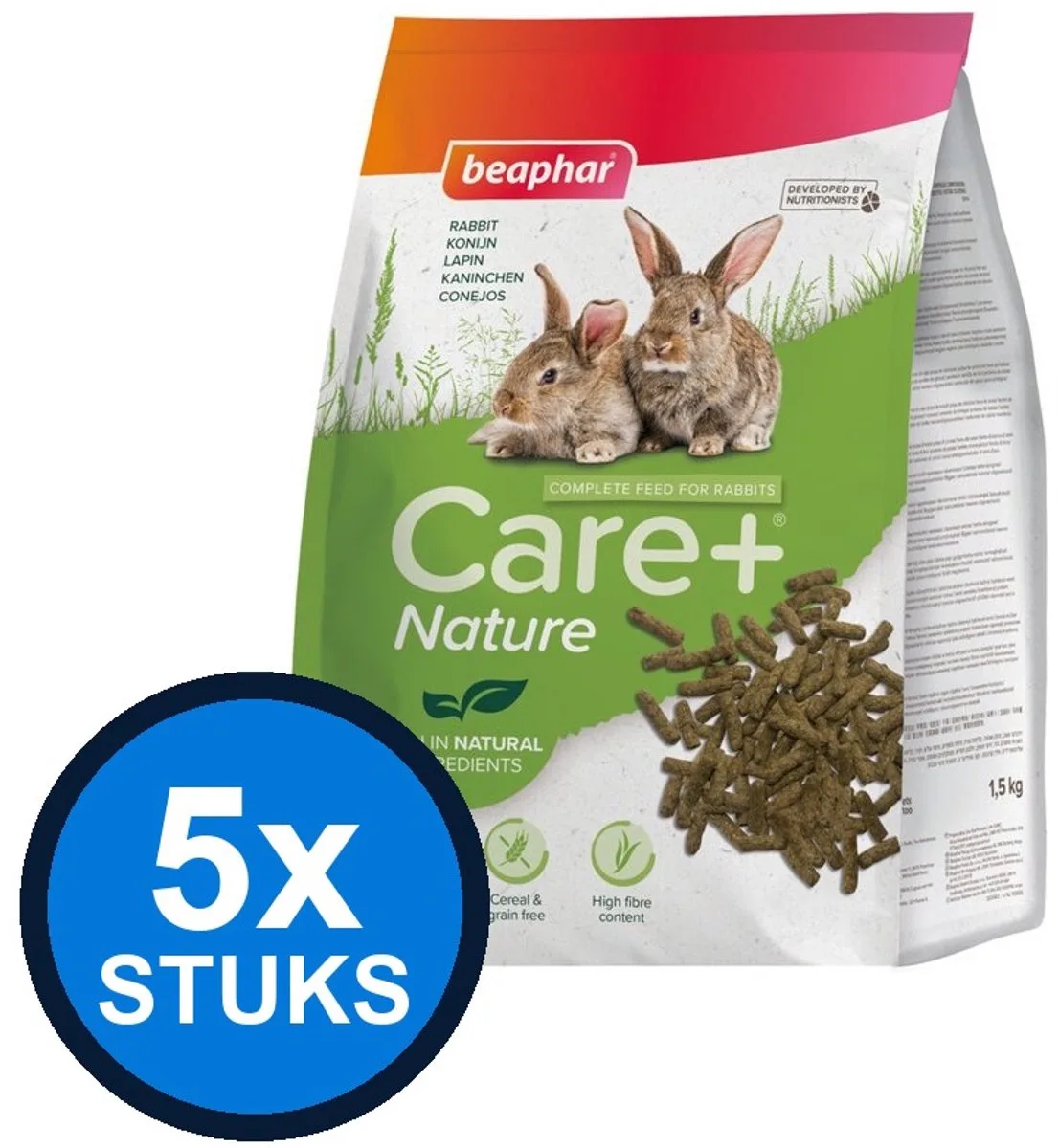 5x Beaphar - Care+ nature konijn 1,5kg - Knaagdierenvoer - 1.5 kg van Beaphar – productfoto