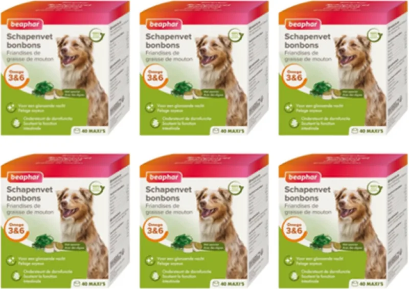 6x Beaphar Schapenvet Bonbons met zeewier - Hondensnack - 245g de Beaphar – photo produit