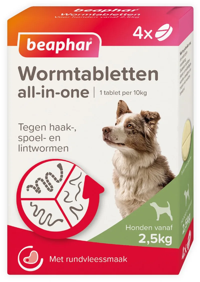All In One Ontwormingsmiddel - Hond 2.5-40 kg - 4 Tabletten by Beaphar – product photo
