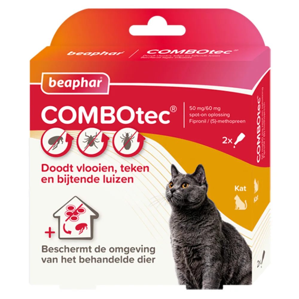 Combotec Anti Vlooien en Teken Druppels Kat/Fret 2 pipetten de Beaphar – photo produit