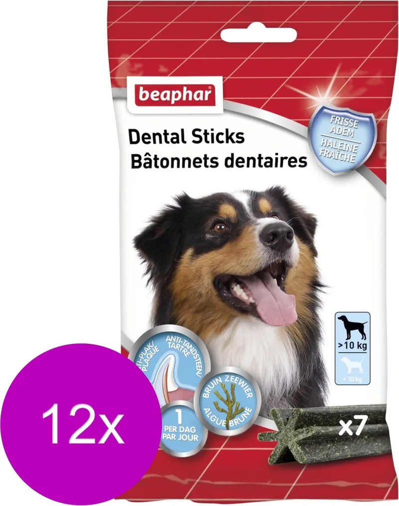 Dental Sticks Middel/Grote Hond - Hondensnacks - 12 x 182 g 7 stuks by Beaphar – product photo