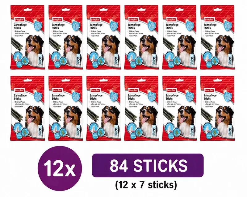 Dentastix Medium / Groot Hond Gebitsverzorging Voordeelpak 12x Beaphar Dental Sticks Hondensnack Tandverzorging Anti Tandplak Frisse Adem Kauwsnack Bulk Grootverpakking 84 Stuks by Beaphar – product photo