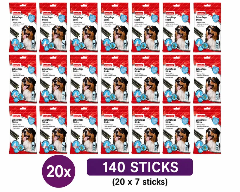 Dentastix Medium / Groot Hond Gebitsverzorging Voordeelpak 20x Beaphar Dental Sticks Hondensnack Tandverzorging Anti Tandplak Frisse Adem Kauwsnack Mega Bulk Multipack 140 Stuks de Beaphar – photo produit