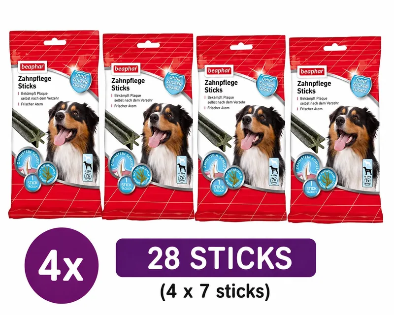 Dentastix Medium / Groot Hond Gebitsverzorging Voordeelpak 4x Beaphar Dental Sticks Hondensnack Tandverzorging Anti Tandplak Frisse Adem Kauwsnack 28 Stuks Bulk Pack by Beaphar – product photo