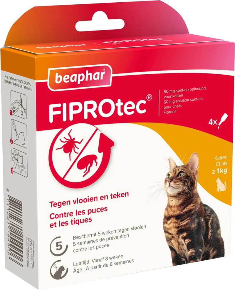 Fiprotec Kat - Vlooienbestrijding - >1 kg - 4 Pipetten von Beaphar – Produktfoto