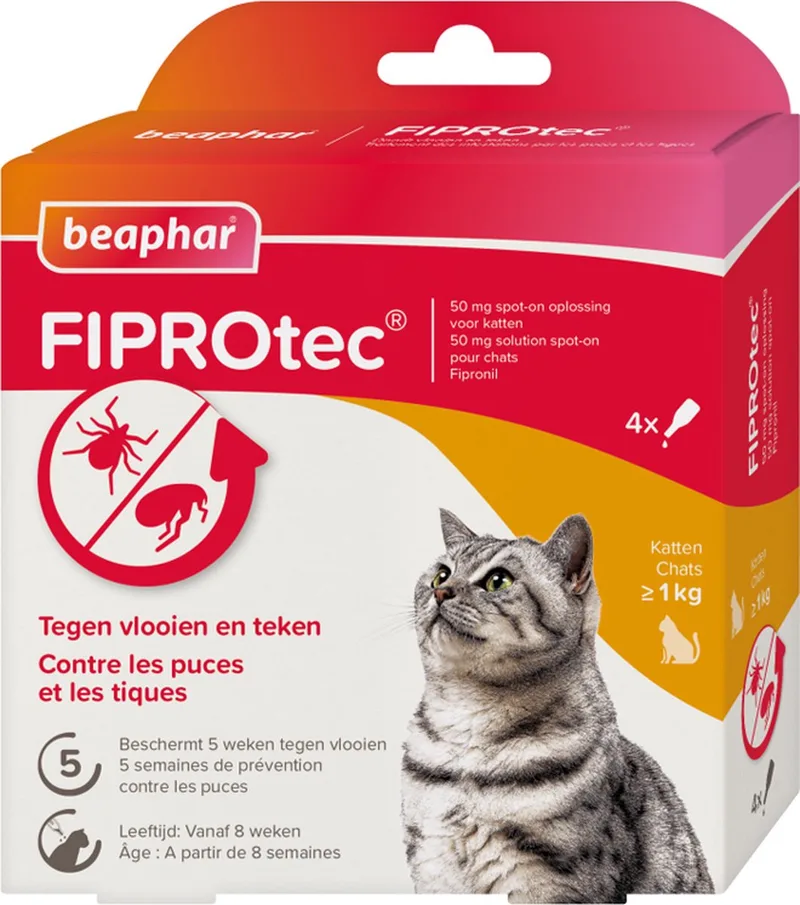 Fiprotec - Vlooiendruppels - Katten vanaf 1 kg en 8 weken - 3 Pipetten fra Beaphar – produktbillede