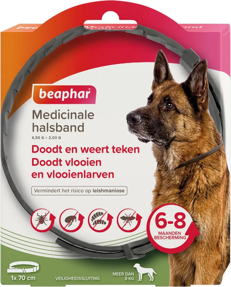 Medicinale Halsband hond vanaf 8 kg - tot 8 maanden bescherming tegen vlooien, teken en zandvliegen von Beaphar – Produktfoto