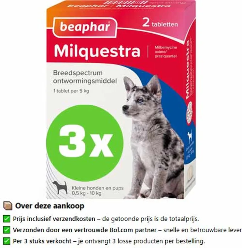 Milquestra Kleine Hond/Puppy - Ontwormingsmiddel - 3 x 2 Tabletten de Beaphar – photo produit