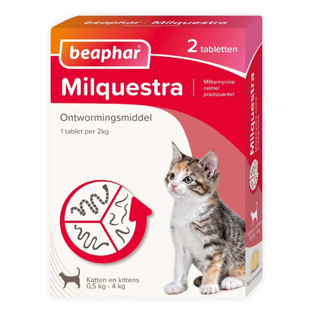 Milquestra Ontworming Tabletten Kat 0,5 - 4 kg (ook kitten) 2 tabletten van Beaphar – productfoto