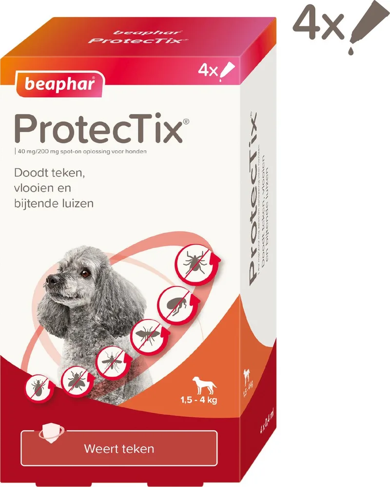 ProtecTix Hond Anti Vlo & Teek 1,5-4 kg - 4 pipetten de Beaphar – photo produit
