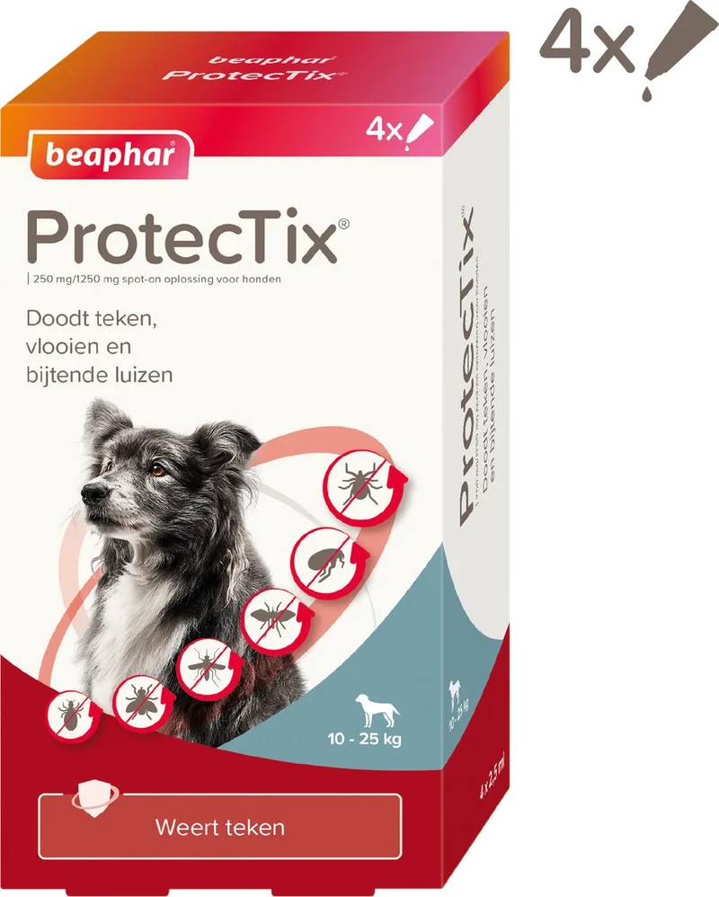 ProtecTix Hond Anti Vlo & Teek 10-25 kg - 4 pipetten de Beaphar – photo produit